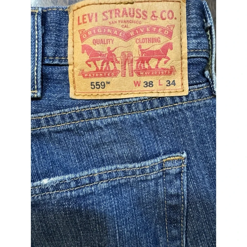 Levis 559 Relaxed Fit Straight Jeans Mens W38xL29.5‎ Blue Denim Hemmed